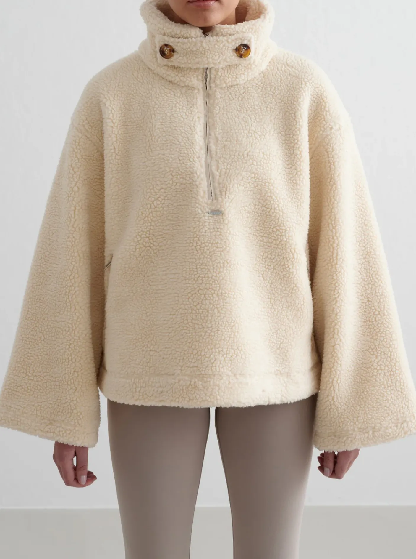 Women Aimn Jackets & Vests-Almond White Pile Anorak
