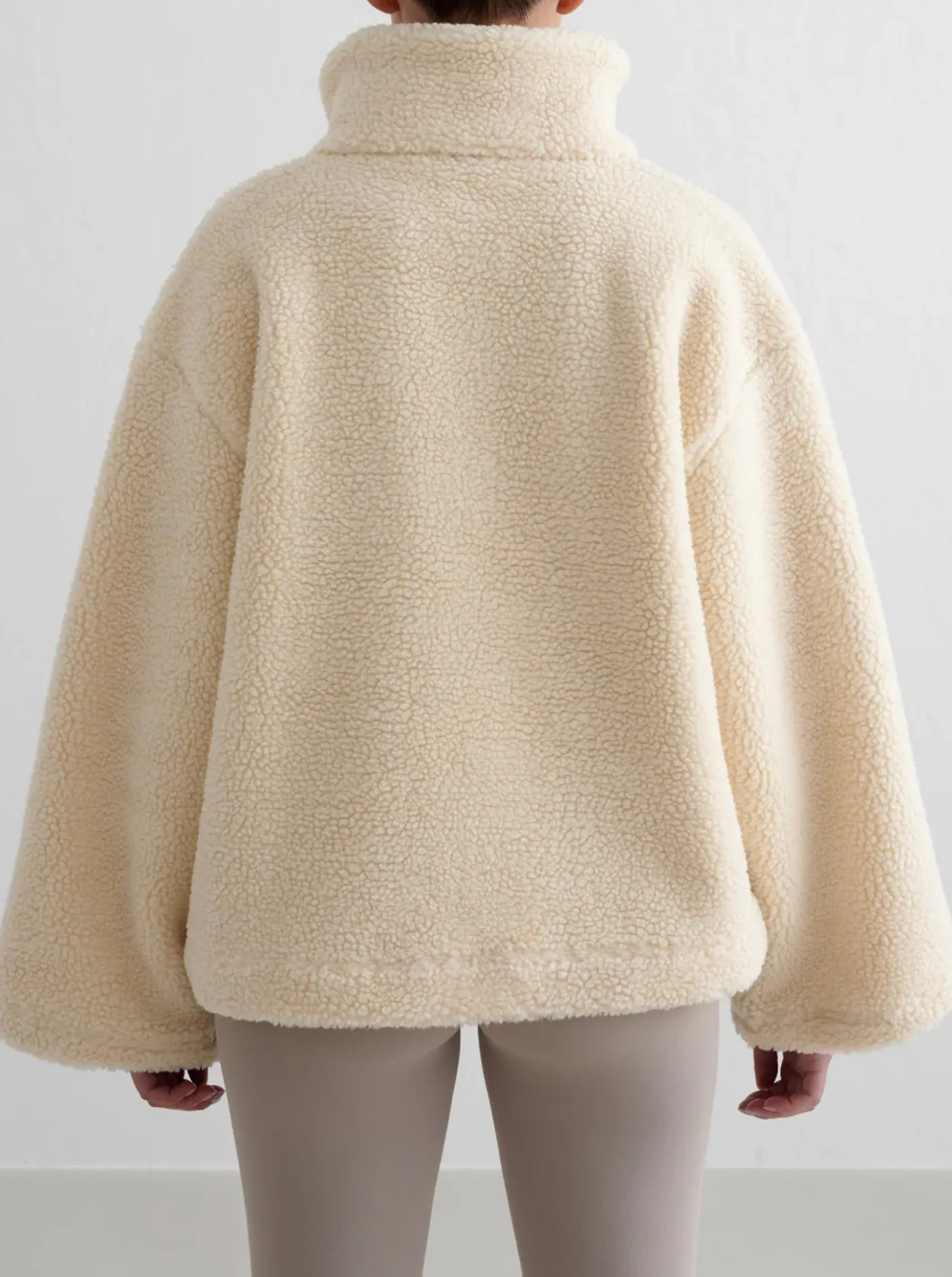 Women Aimn Jackets & Vests-Almond White Pile Anorak