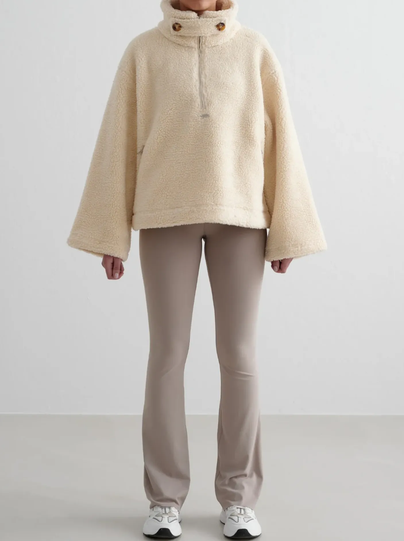 Women Aimn Jackets & Vests-Almond White Pile Anorak