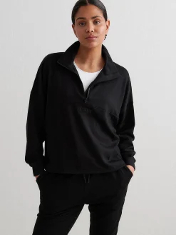 Women Aimn Hoodies & Crews-Black Comfy Half Zip