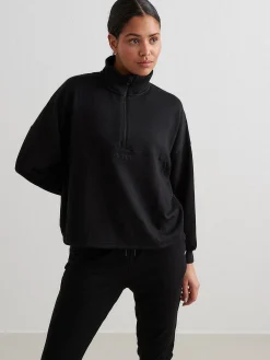 Women Aimn Hoodies & Crews-Black Comfy Half Zip