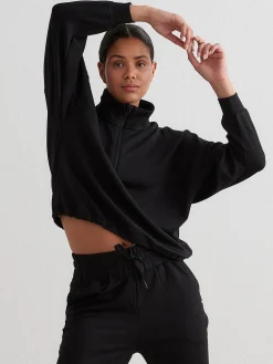 Women Aimn Hoodies & Crews-Black Comfy Half Zip