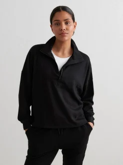 Women Aimn Hoodies & Crews-Black Comfy Modal Half Zip