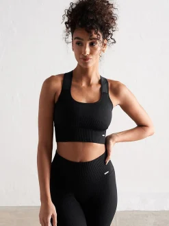 Women Aimn Training|Performance-Black High Support Ribbed Bra
