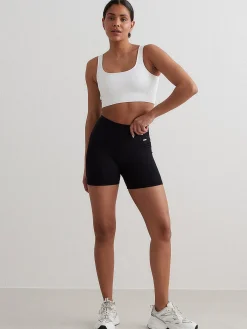 Women Aimn Training|Performance-Black Ribbed Midi Biker Shorts