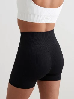 Women Aimn Training|Performance-Black Ribbed Midi Biker Shorts