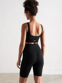 Women Aimn Training|Performance-Black Ribbed Seamless Biker Shorts