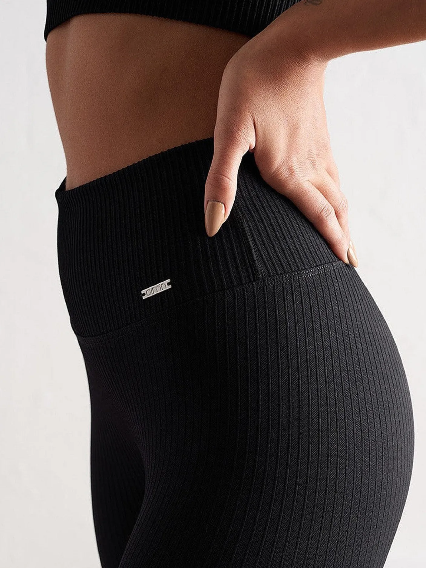 Women Aimn Training|Performance-Black Ribbed Seamless Tights