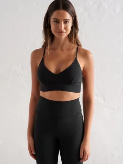 Women Aimn Sports Bras-Black Sense Strap Bra