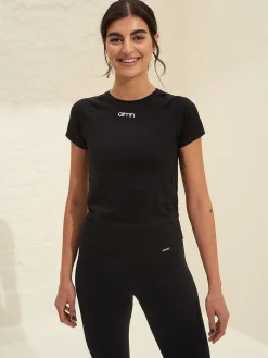 Women Aimn Running|Performance-Black Soft Basic Short Sleeve