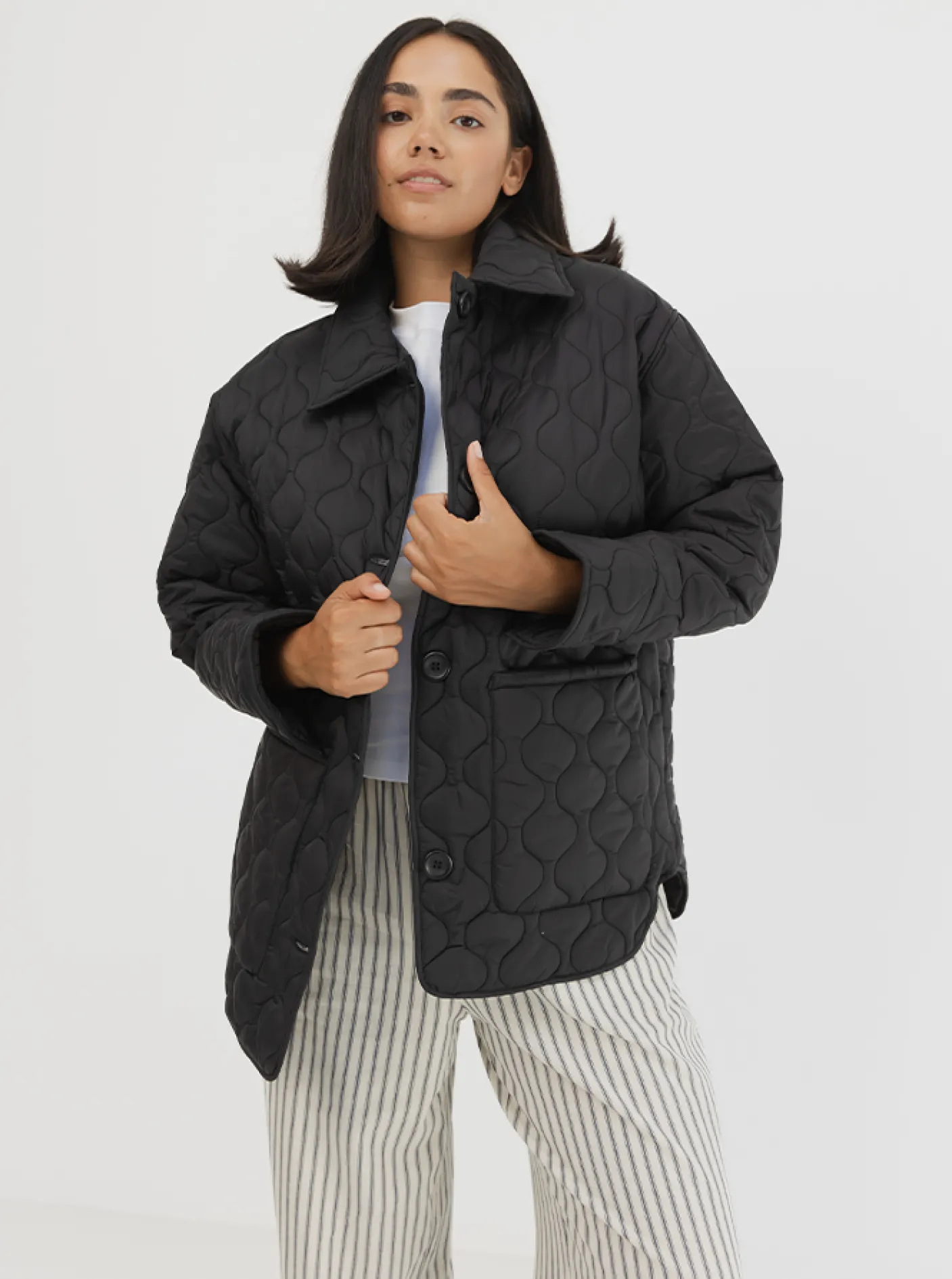 Women Taylor Sport Jackets-Collared Quilted Jacket in Black