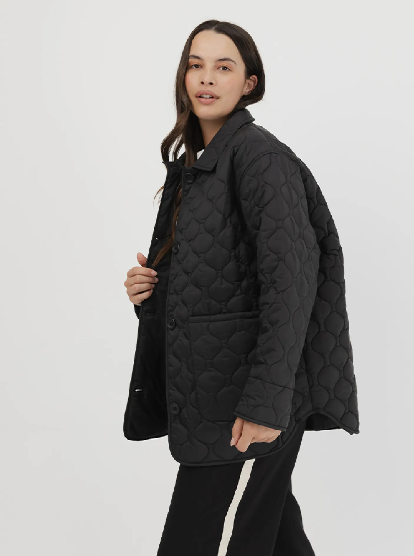 Women Taylor Sport Jackets-Collared Quilted Jacket in Black