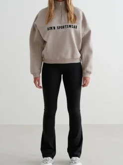 Women Aimn Hoodies & Crews-Dark Clay Varsity Sweat Half Zip