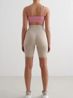 Women Aimn Performance|Sports Bras-Desert Rose Ribbed Seamless Deep Cut Bra