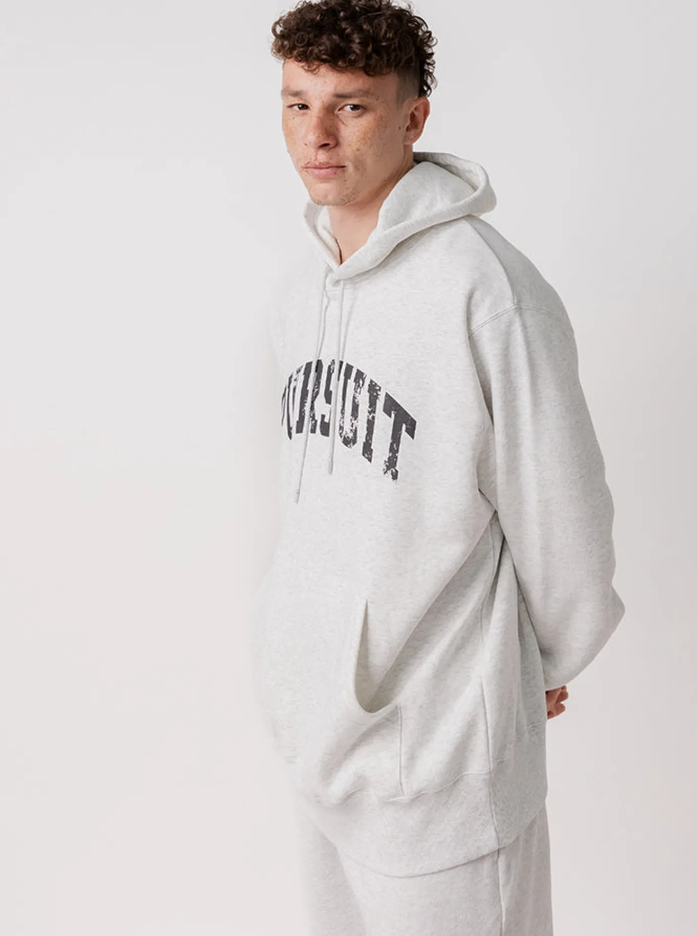 Pursuit of Happiness Hoodies & Crews-Distressed Arch Heavyweight Pullover in Heather Grey