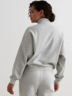Women Aimn Hoodies & Crews-Grey Melangé Varsity Sweat Half Zip