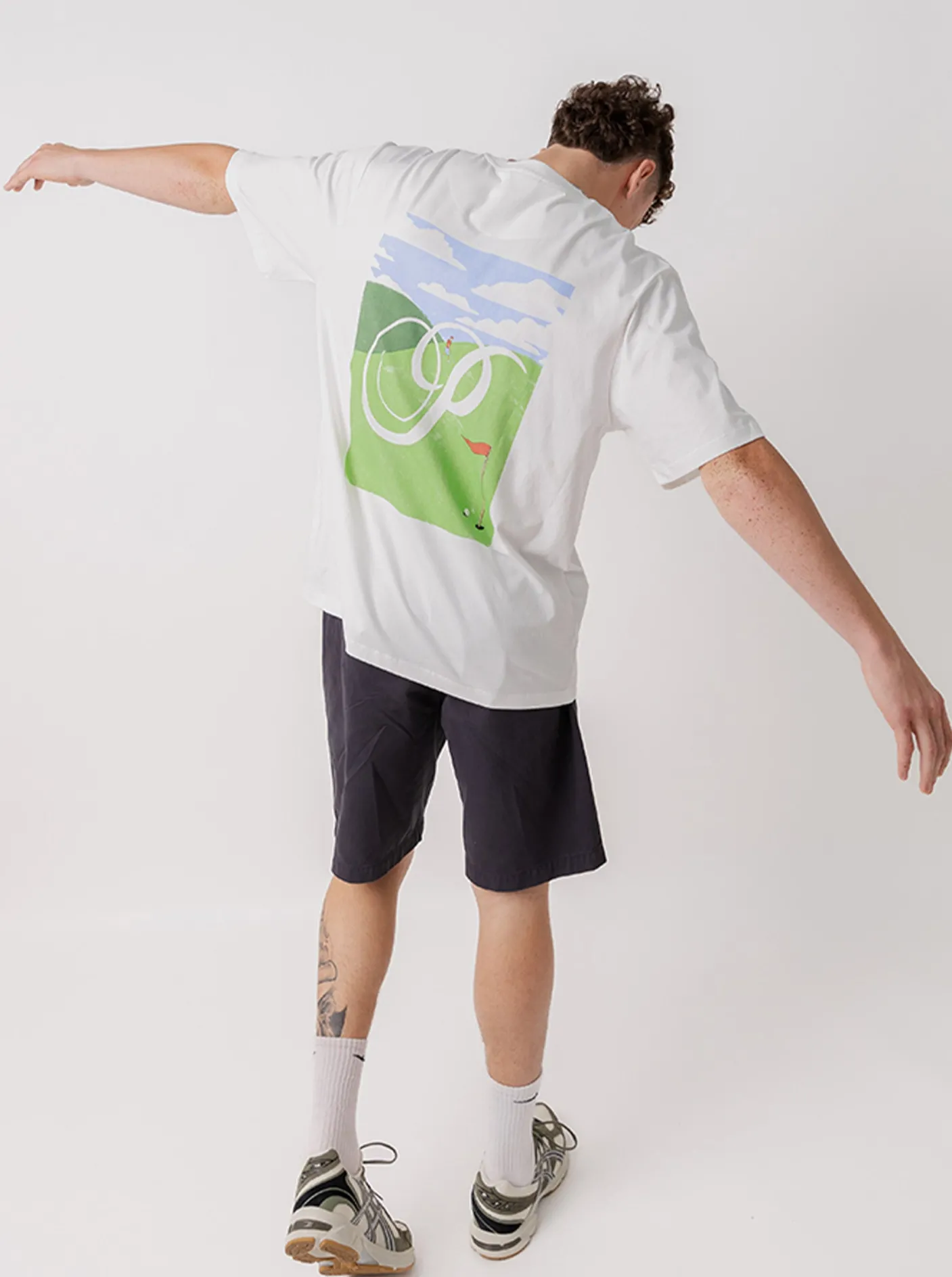 Pursuit of Happiness Tees & Singlets-Hole In One Classic Track Tee in Off White