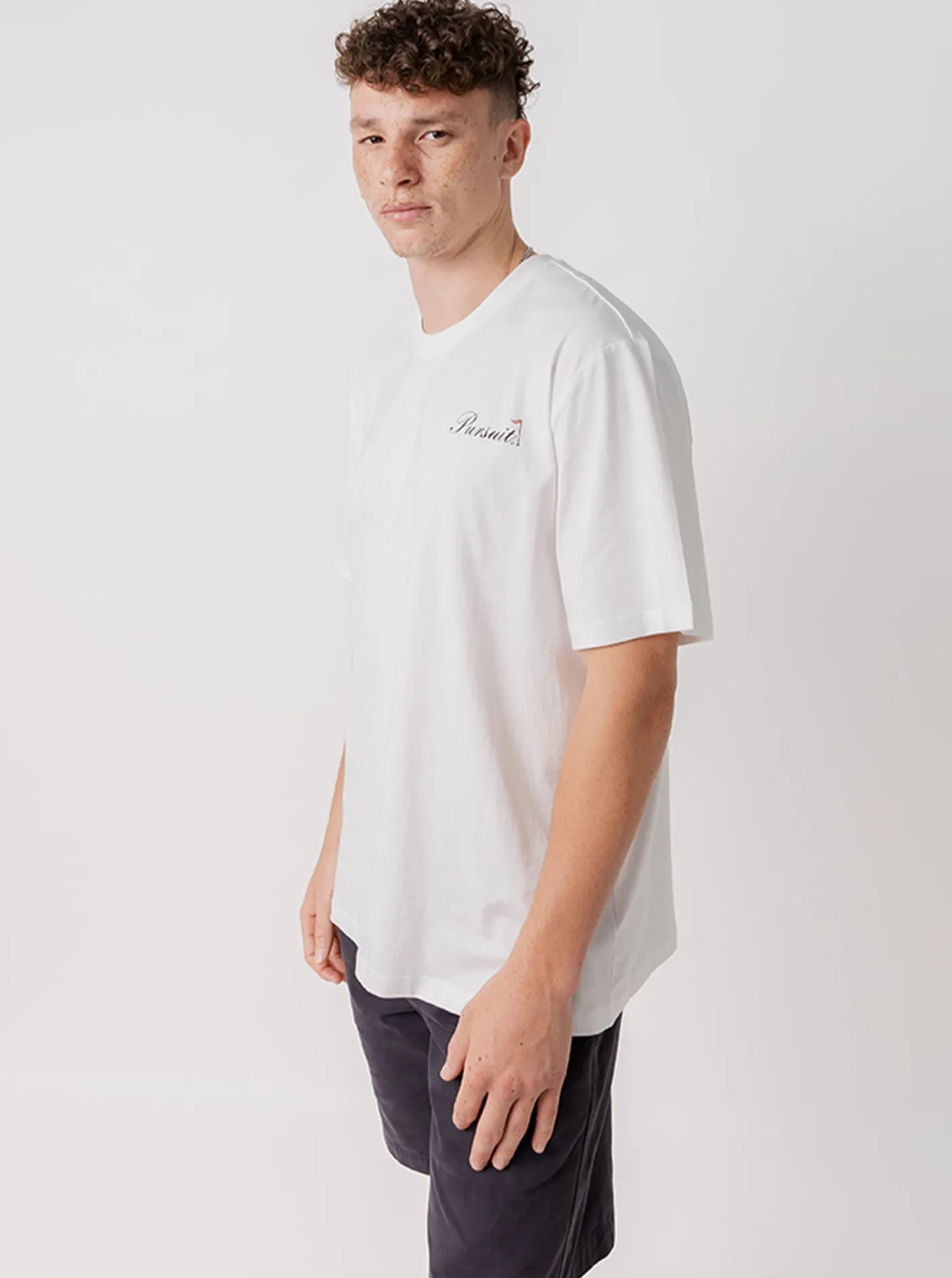 Pursuit of Happiness Tees & Singlets-Hole In One Classic Track Tee in Off White