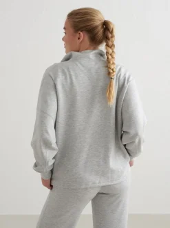 Women Aimn Hoodies & Crews-Light Grey Melange Comfy Modal Half Zip
