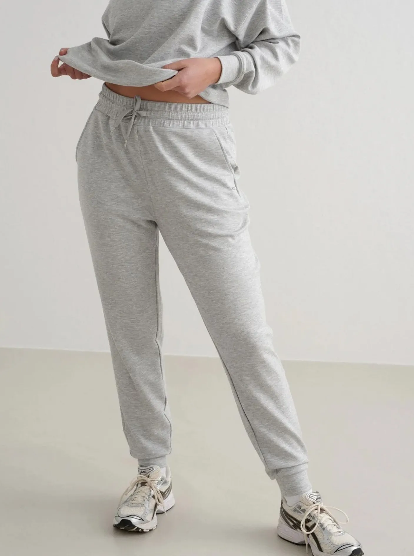 Women Aimn Pants|Pants & Sweats-Light Grey Melange Comfy Modal Pants