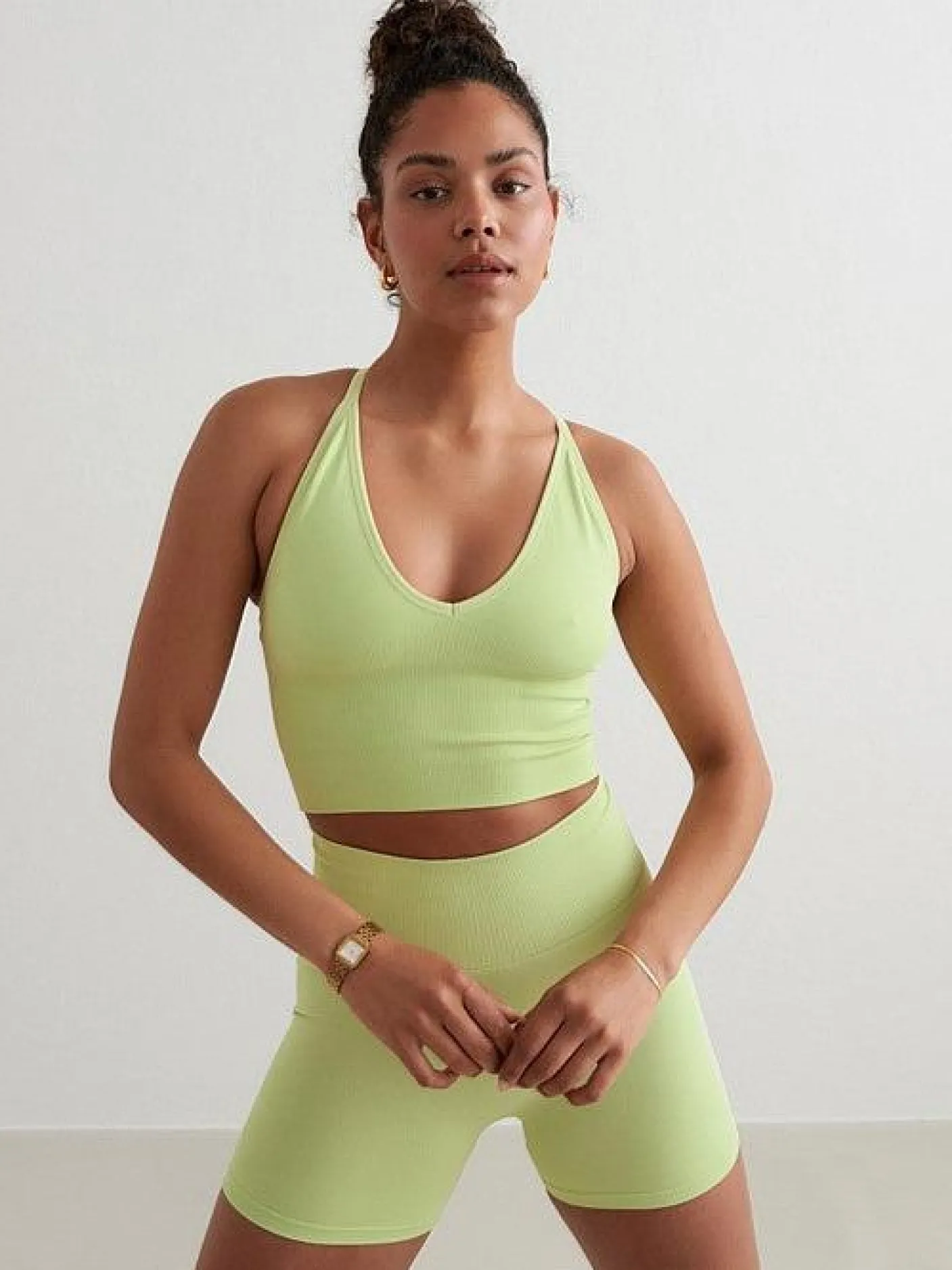 Women Aimn Performance|Sports Bras-Matcha Shape Seamless Cross Back Bralette