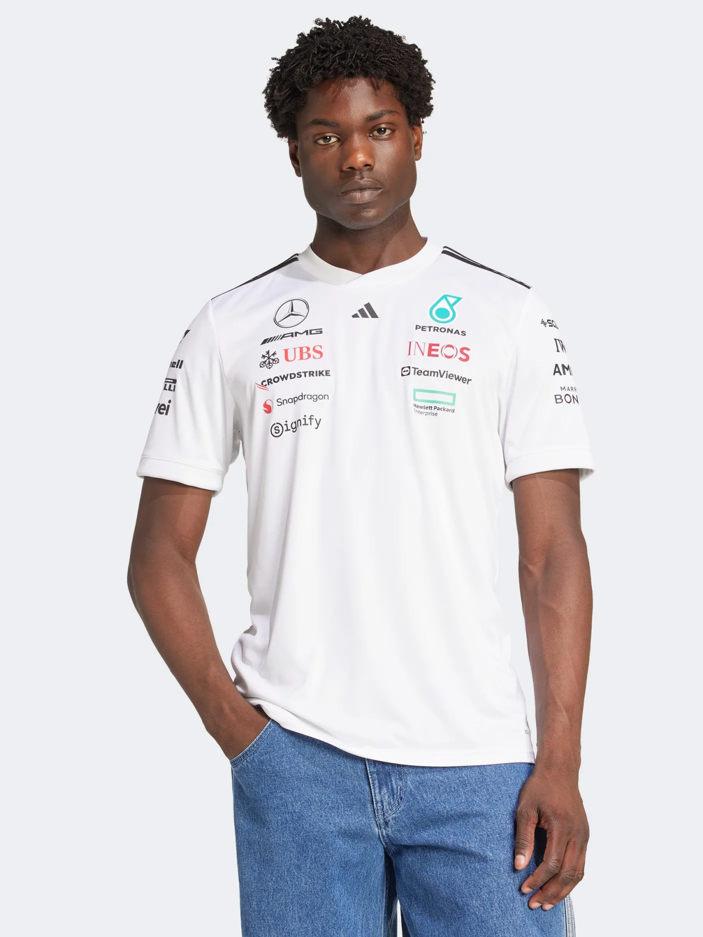 adidas Tees & Singlets-Mercedes AMG Petronas Formula One Team White Driver Jersey