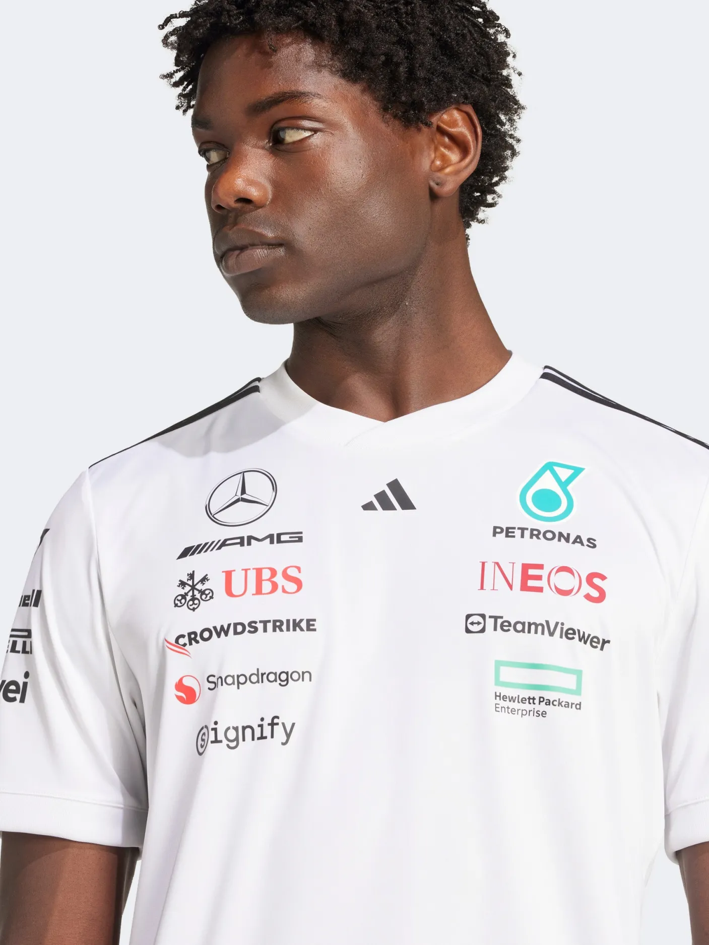 adidas Tees & Singlets-Mercedes AMG Petronas Formula One Team White Driver Jersey
