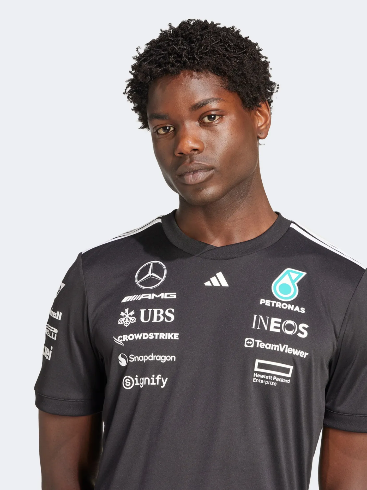 adidas Tees & Singlets-Mercedes AMG Petronas Formula One Team Black Driver Jersey