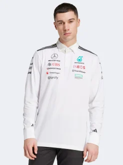 adidas Sportswear Polos & Shirts-Mercedes AMG Petronas Formula One Team Long Sleeve Polo Shirt
