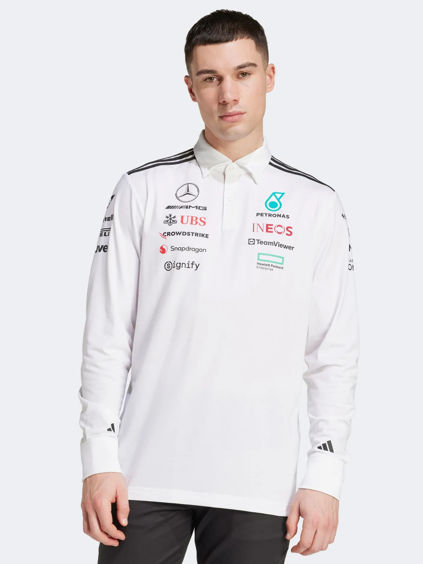 adidas Sportswear Polos & Shirts-Mercedes AMG Petronas Formula One Team Long Sleeve Polo Shirt