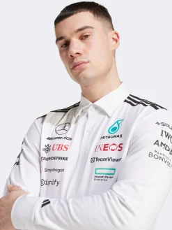 adidas Sportswear Polos & Shirts-Mercedes AMG Petronas Formula One Team Long Sleeve Polo Shirt