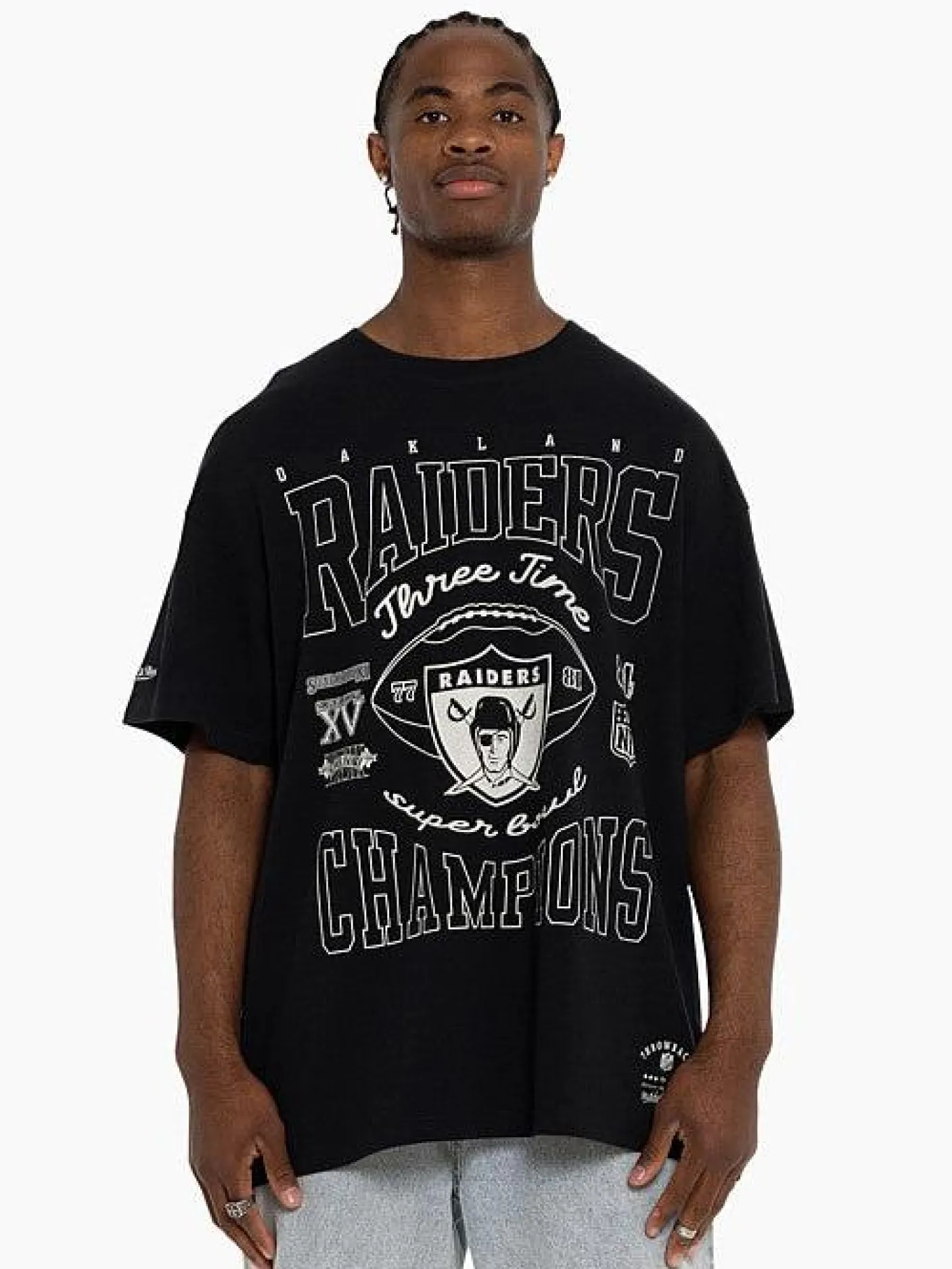 Mitchell & Ness Tees & Singlets-Oakland Raiders 3 Time Tee