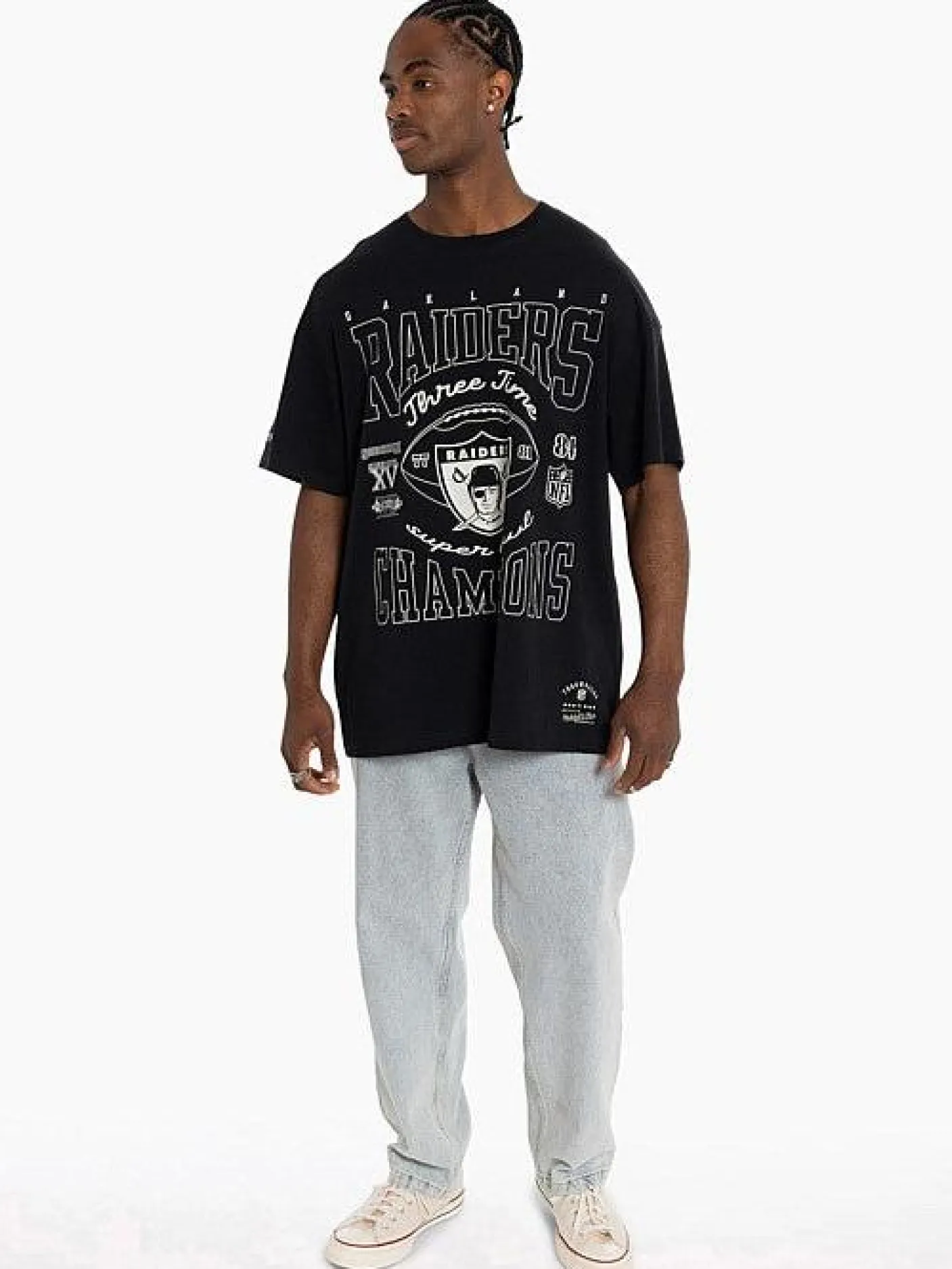 Mitchell & Ness Tees & Singlets-Oakland Raiders 3 Time Tee