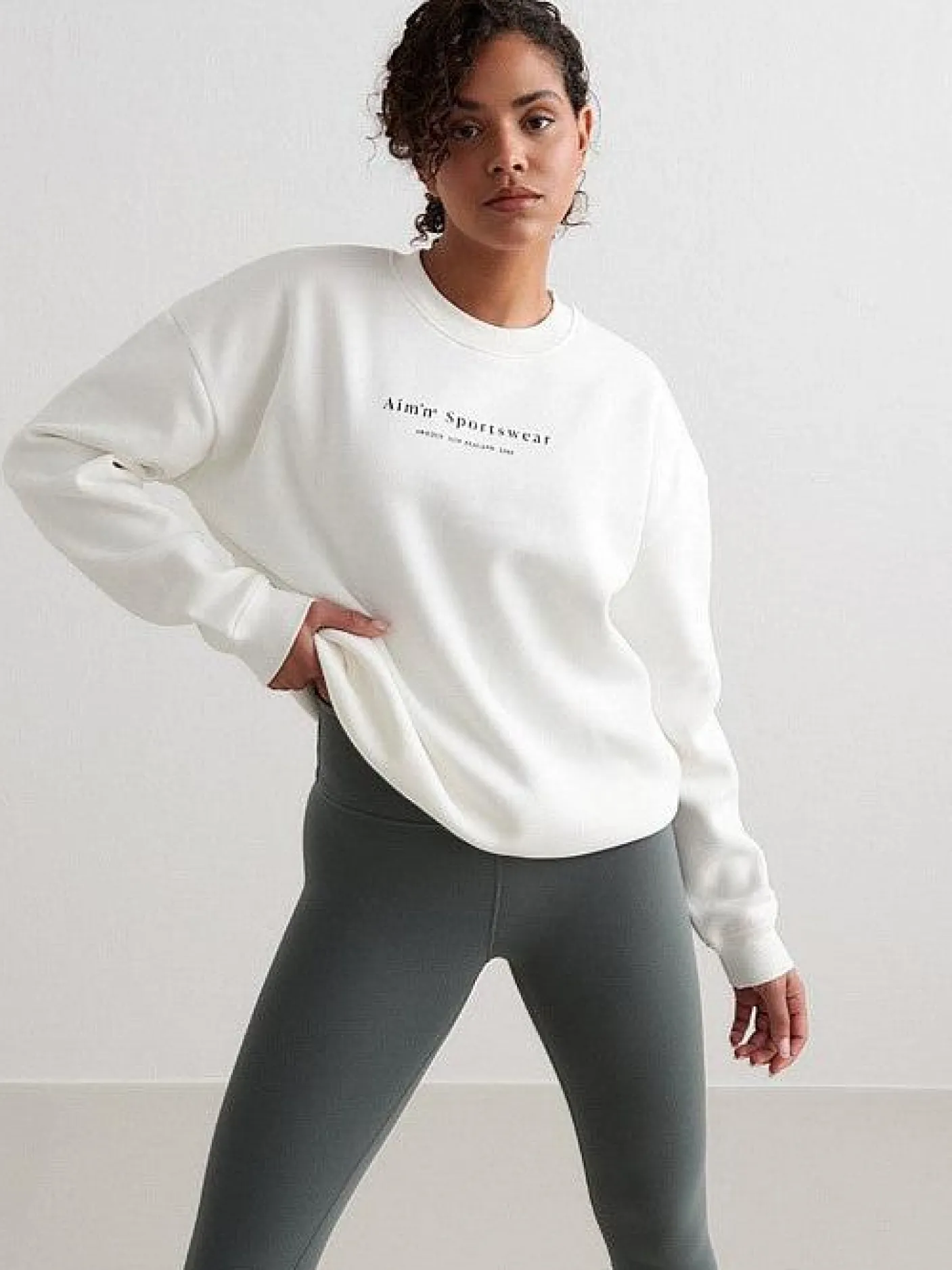Women Aimn Hoodies & Crews-Off-White Serif Sweatshirt