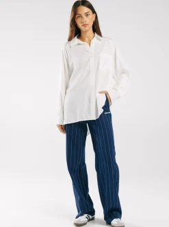 Women adidas Originals Pants & Sweats-Pinstripe Twill Loose Trousers