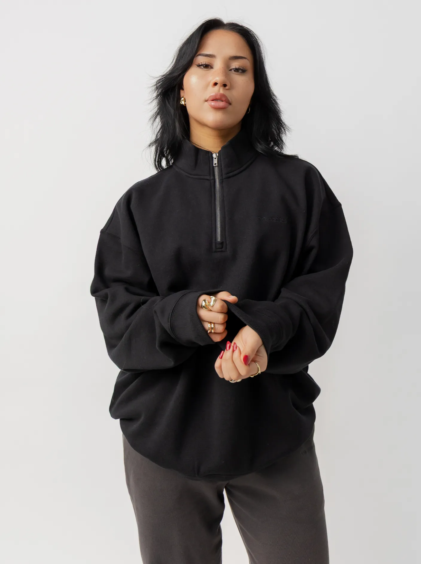 The Joggers Club Hoodies & Crews-Quarter Zip In Solid Black