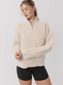 Women Taylor Sport Hoodies & Crews-Quarter Zip Ribbed Crew in Coconut Cream