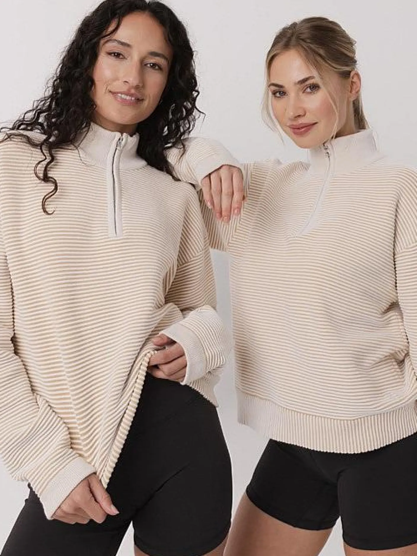Women Taylor Sport Hoodies & Crews-Quarter Zip Ribbed Crew in Coconut Cream