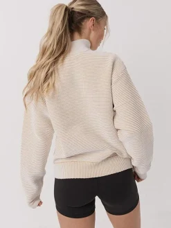 Women Taylor Sport Hoodies & Crews-Quarter Zip Ribbed Crew in Coconut Cream