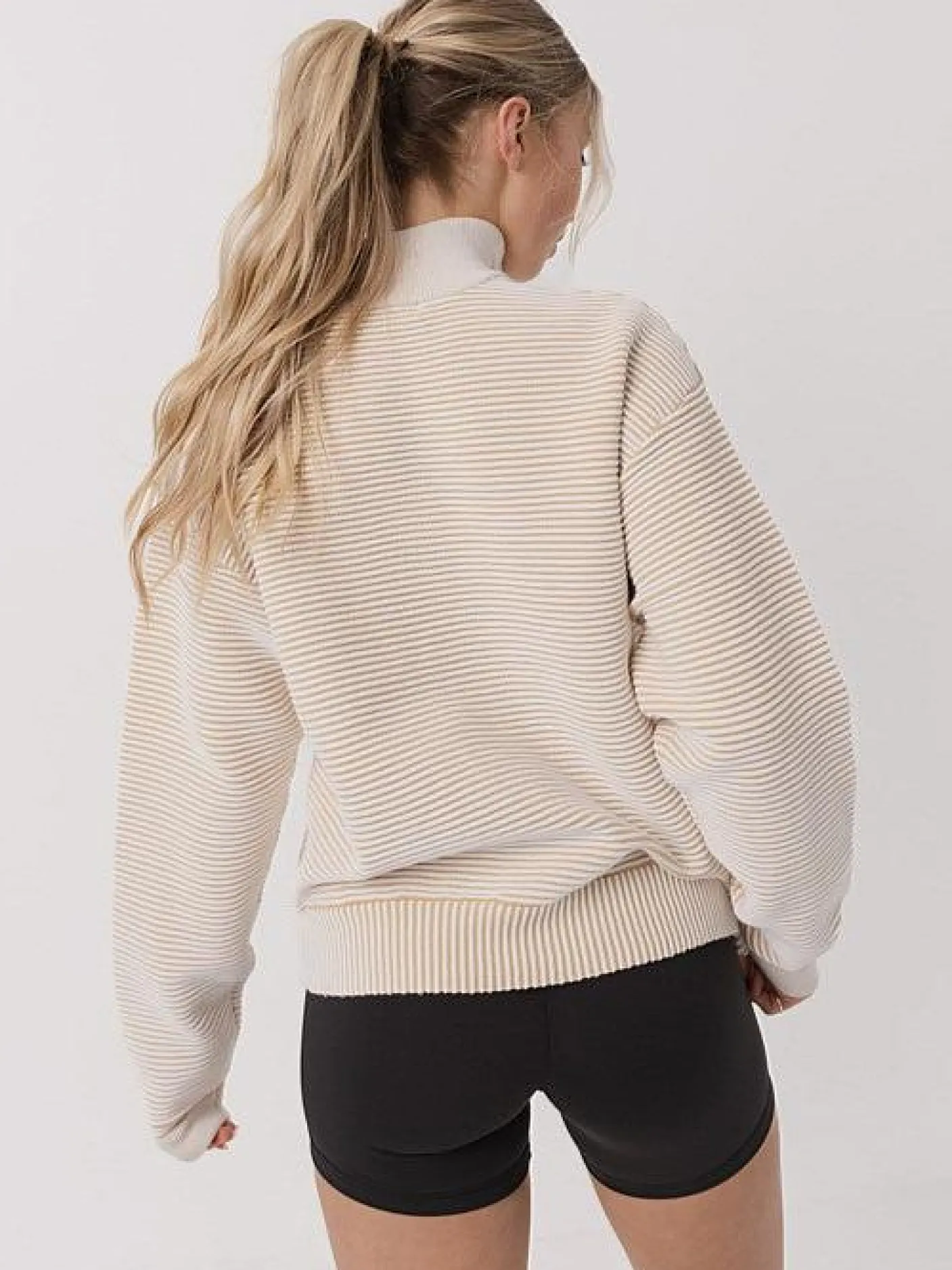 Women Taylor Sport Hoodies & Crews-Quarter Zip Ribbed Crew in Coconut Cream