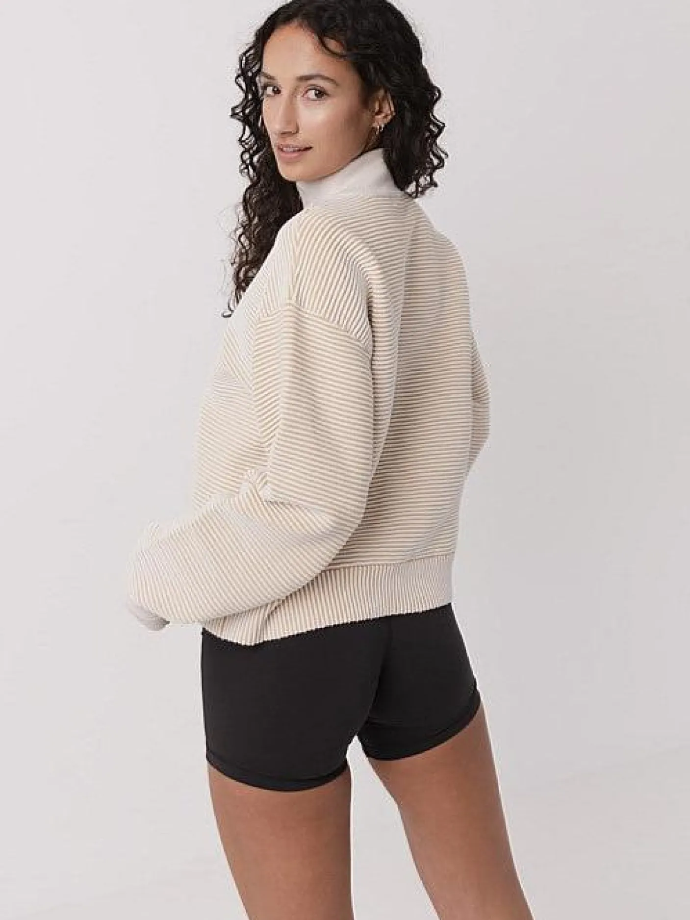 Women Taylor Sport Hoodies & Crews-Quarter Zip Ribbed Crew in Coconut Cream