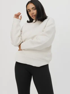 Women Taylor Sport Hoodies & Crews-Ribbed Crew In White Cream