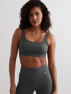 Women Aimn Sports Bras-Sage Ribbed Seamless Bra
