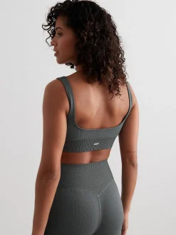 Women Aimn Sports Bras-Sage Ribbed Seamless Bra