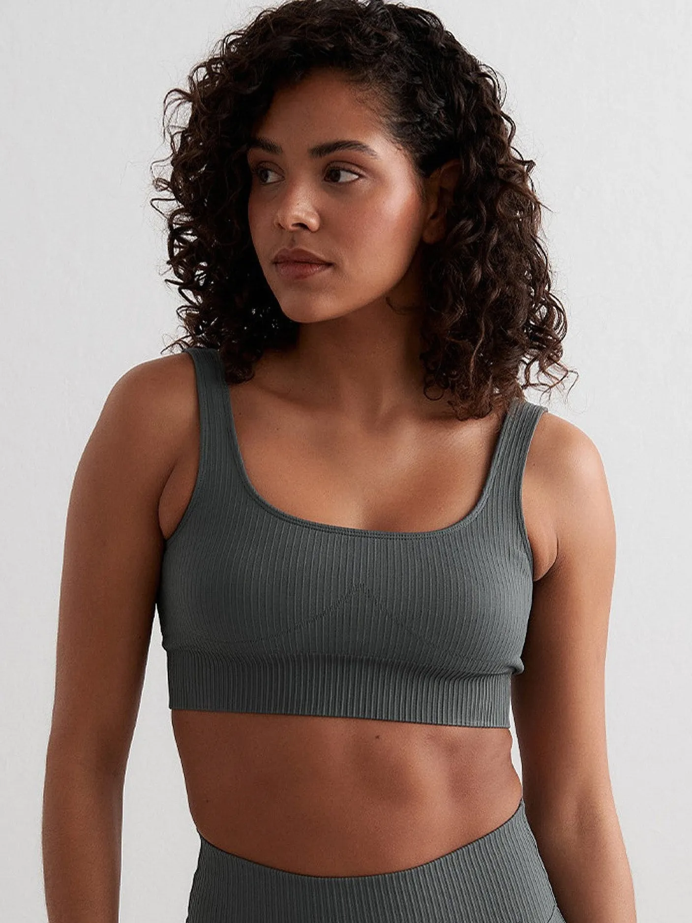 Women Aimn Sports Bras-Sage Ribbed Seamless Bra