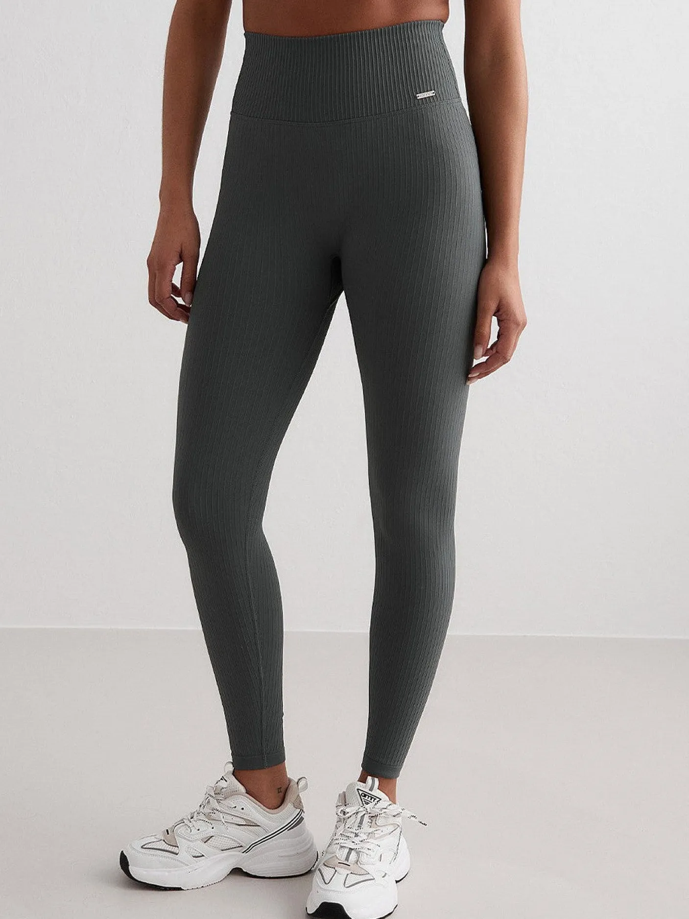 Women Aimn Performance|Tights-Sage Ribbed Seamless Tights