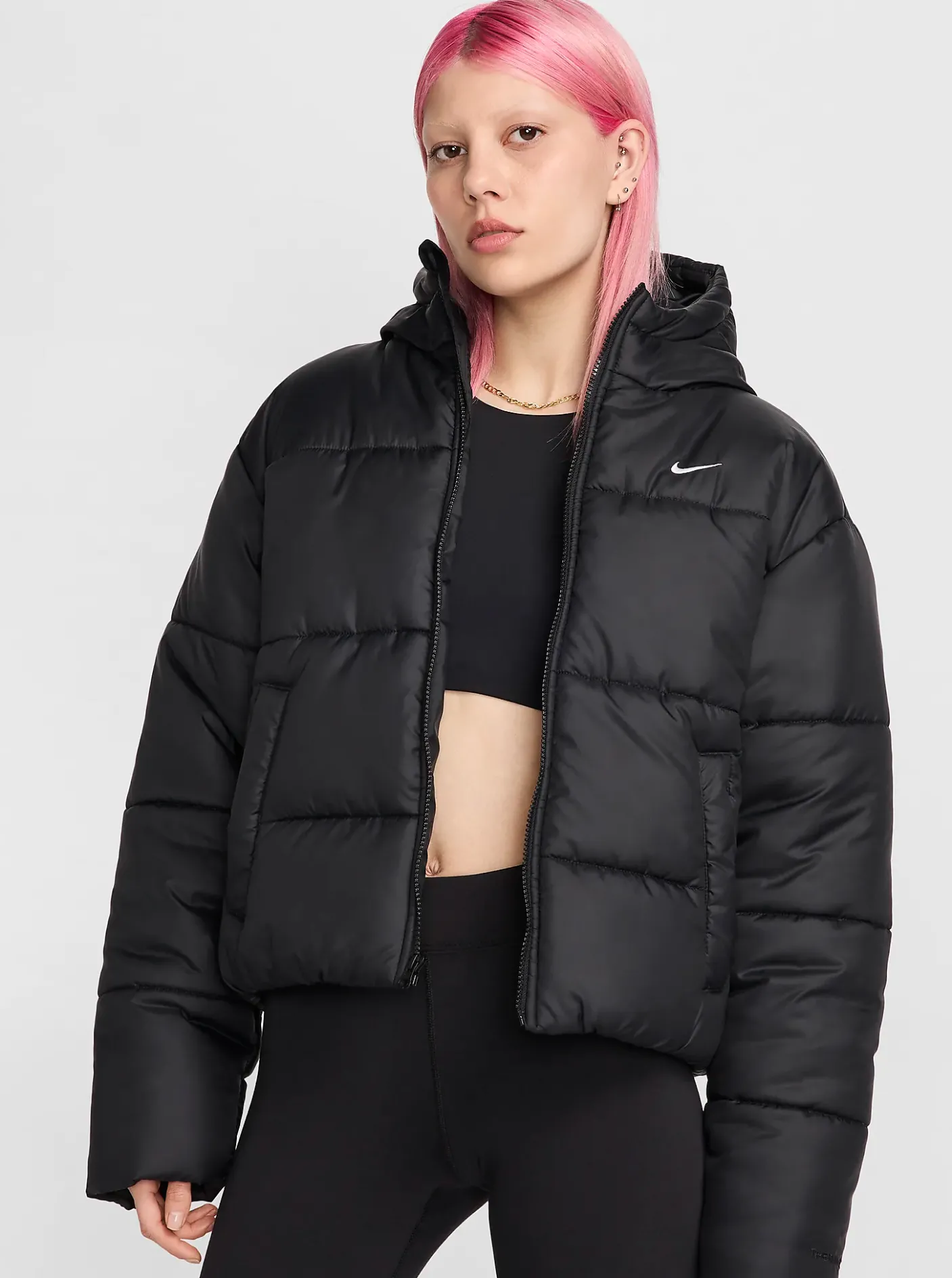 Women Nike Puffers|Jackets & Vests-Sportswear Classic Puffer Therma-FIT Loose Hooded Jacket