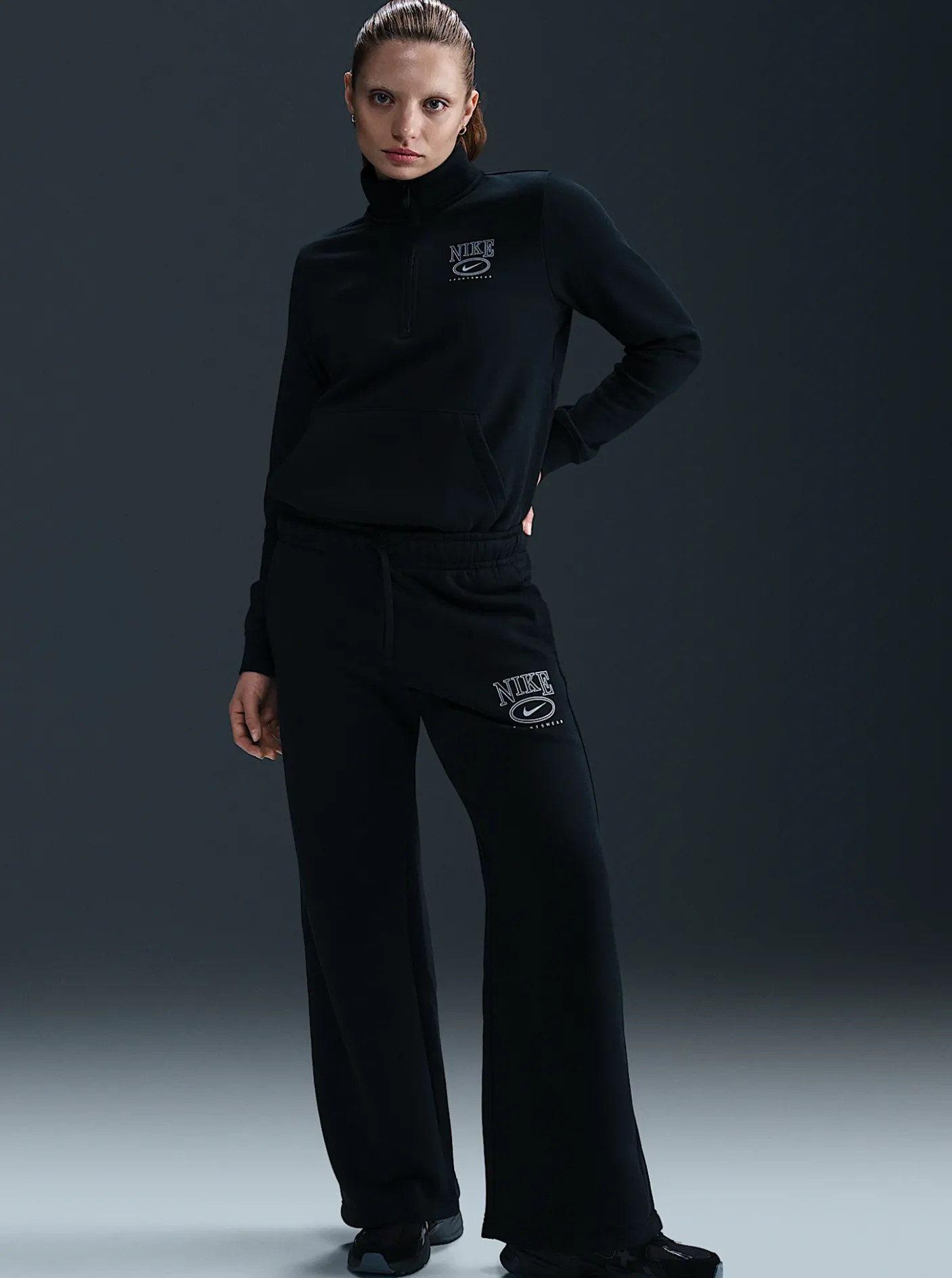 Women Nike Pants & Sweats-Sportswear Club Fleece Mid-Rise Wide-Leg Graphic Pants