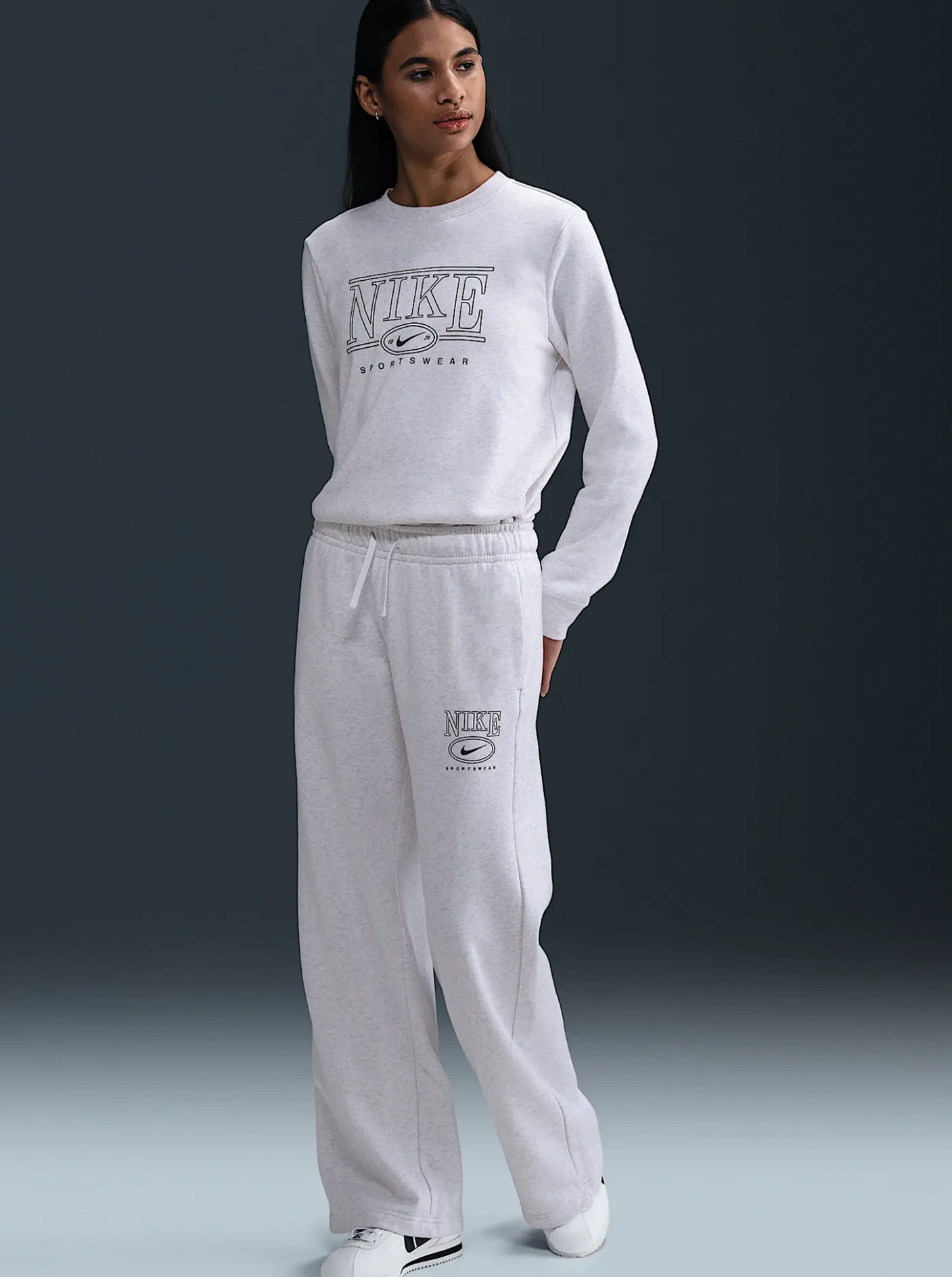 Women Nike Pants & Sweats-Sportswear Club Fleece Mid-Rise Wide-Leg Graphic Pants