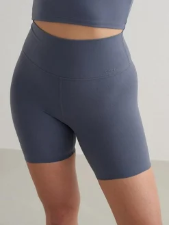 Women Aimn Shorts-Stormy Blue Midi Biker Shorts